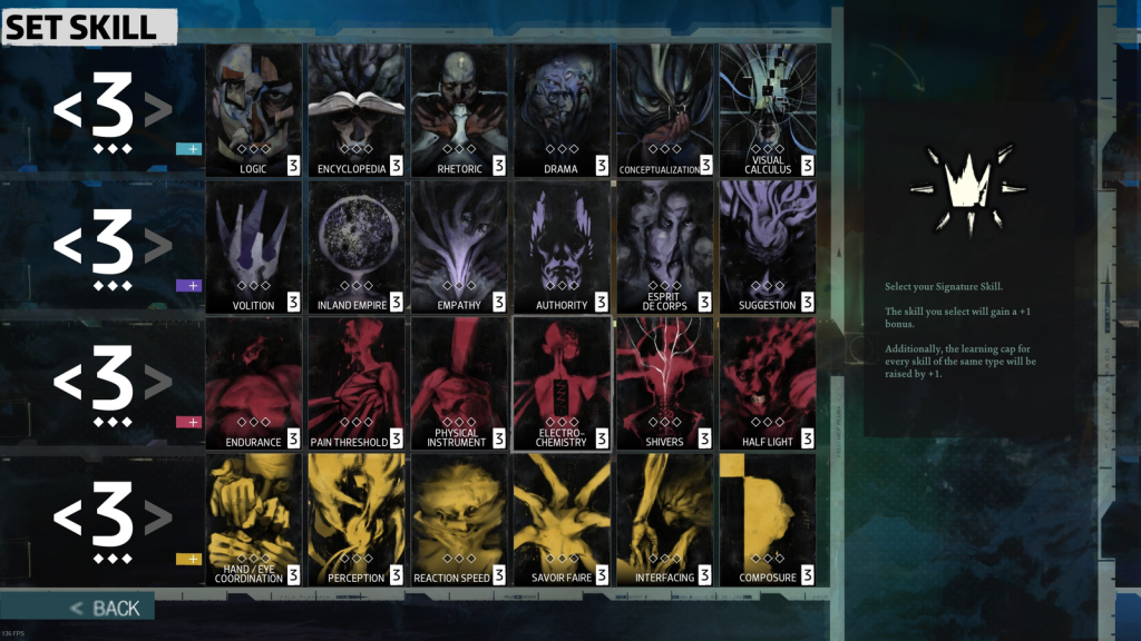 Feuille de compétences du personnage