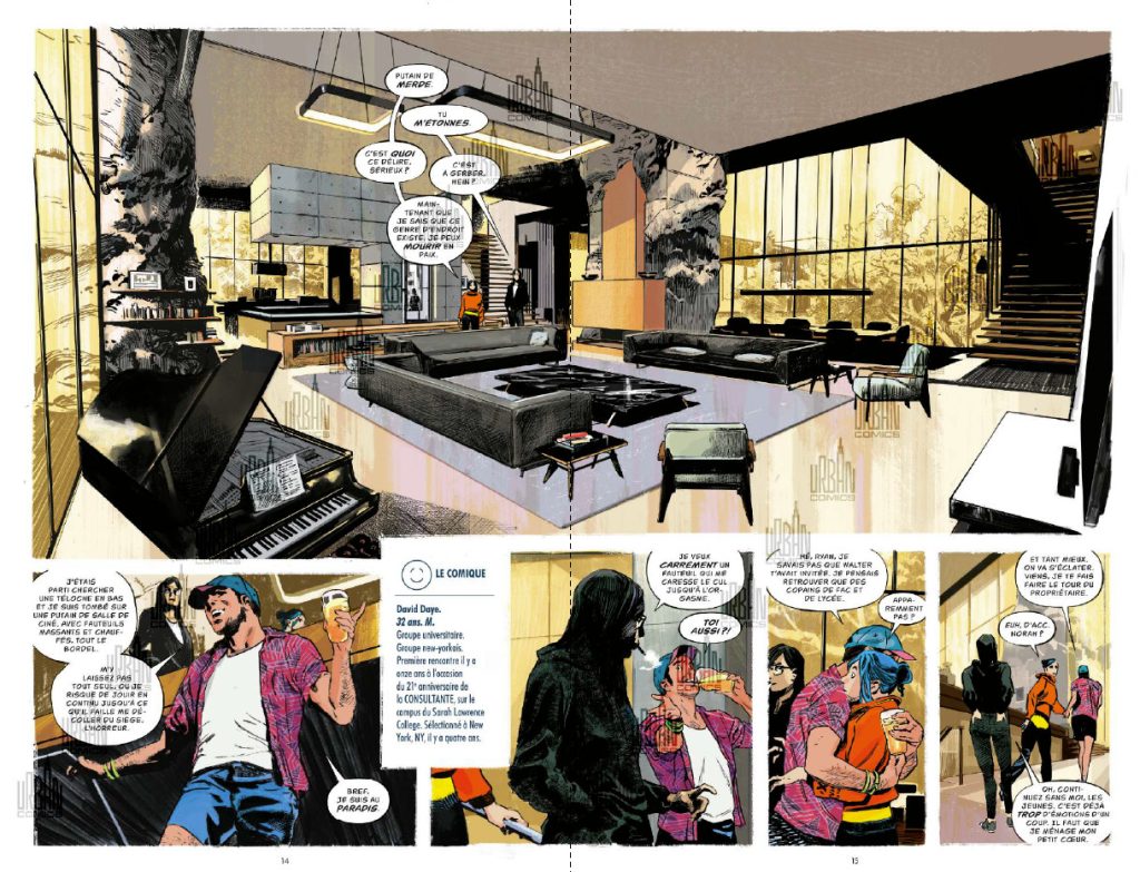 Planches de comics - l'arrivée des personnages dans la villa